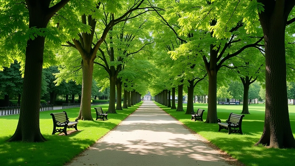 Vermanes Garden park in Riga showing mature trees, walking paths, and peaceful green landscape with historic character